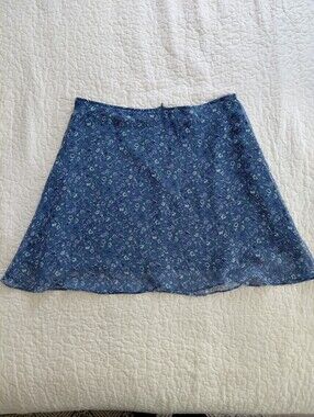 Vintage 90s Blue Floral A-Line Mini Skirt